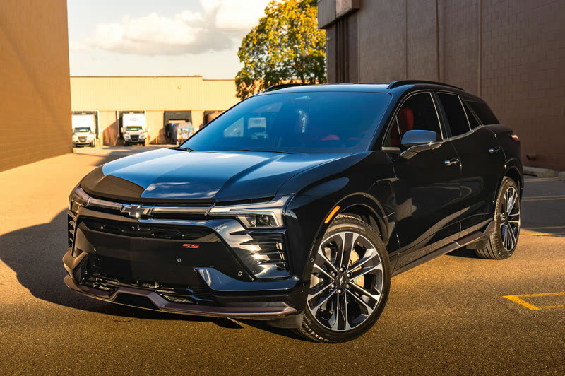 Black Chevrolet Blazer EV SUV in low sun