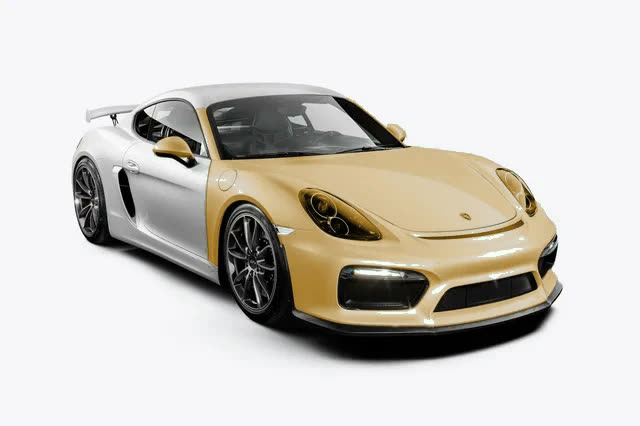 Illustration of a sample Porsche with the Full Front panels in gold